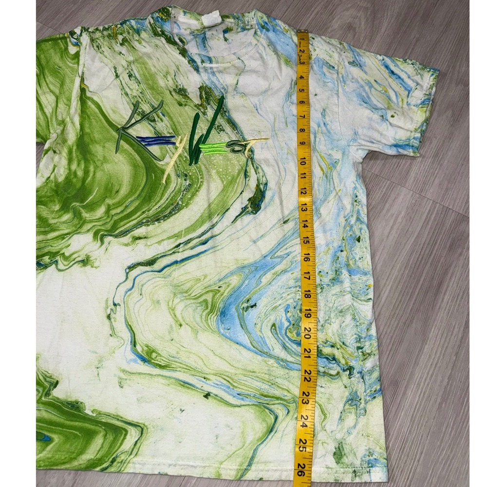 Colortone Key West Tie Dye Marble T-Shirt Mens Medium Green Blue Embroidered Tee - Picture 8 of 12